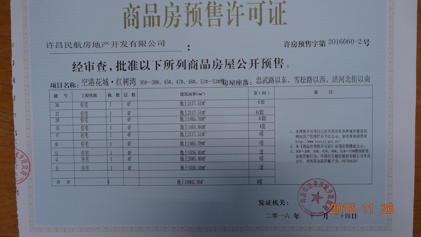 许房预售字第2016060-2号（许昌民航房地产开发有限公司）